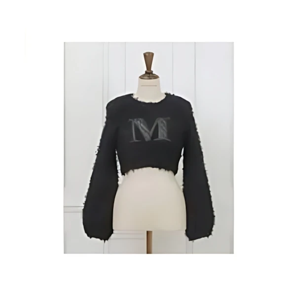 MIESROHE Tape Yarn Applique Cropped Knit Top