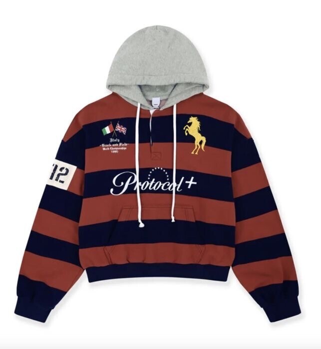 Protocol Index Protocol Index STRIPE POLO HOODIE / RED