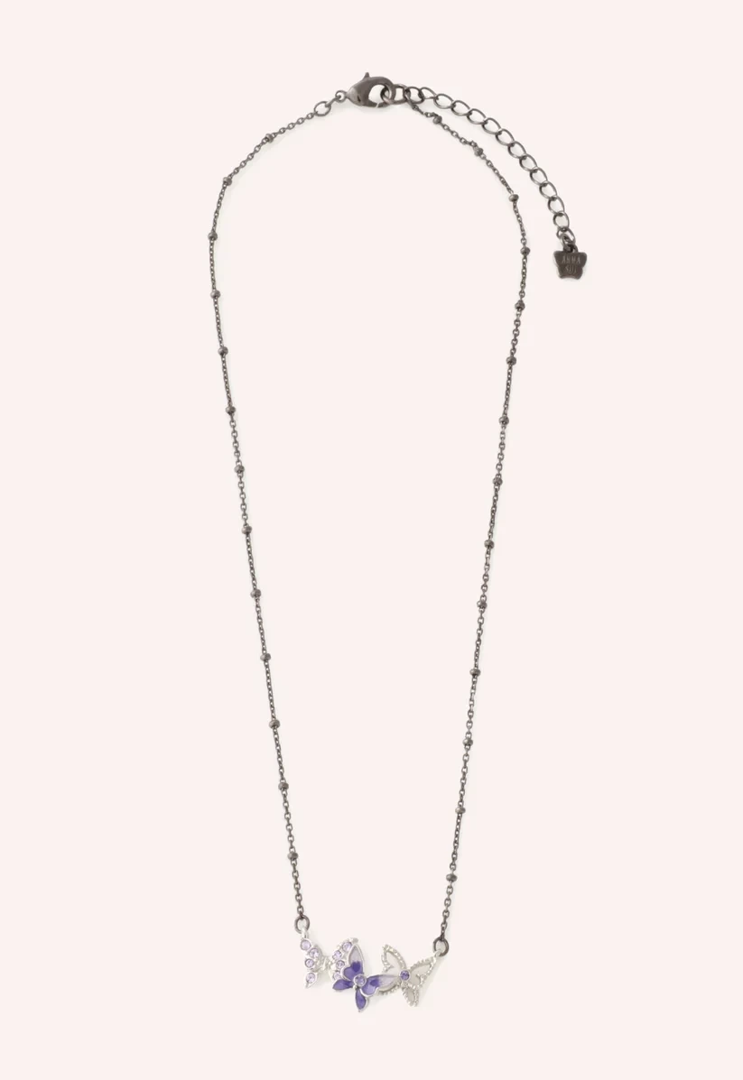 VENDOME Bejeweled Butterfly Necklace - Violet Gunmetal