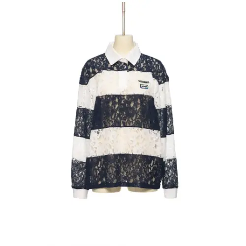 pushBUTTON PS26 NAVY LACE STRIPE PIQUÉ TOP