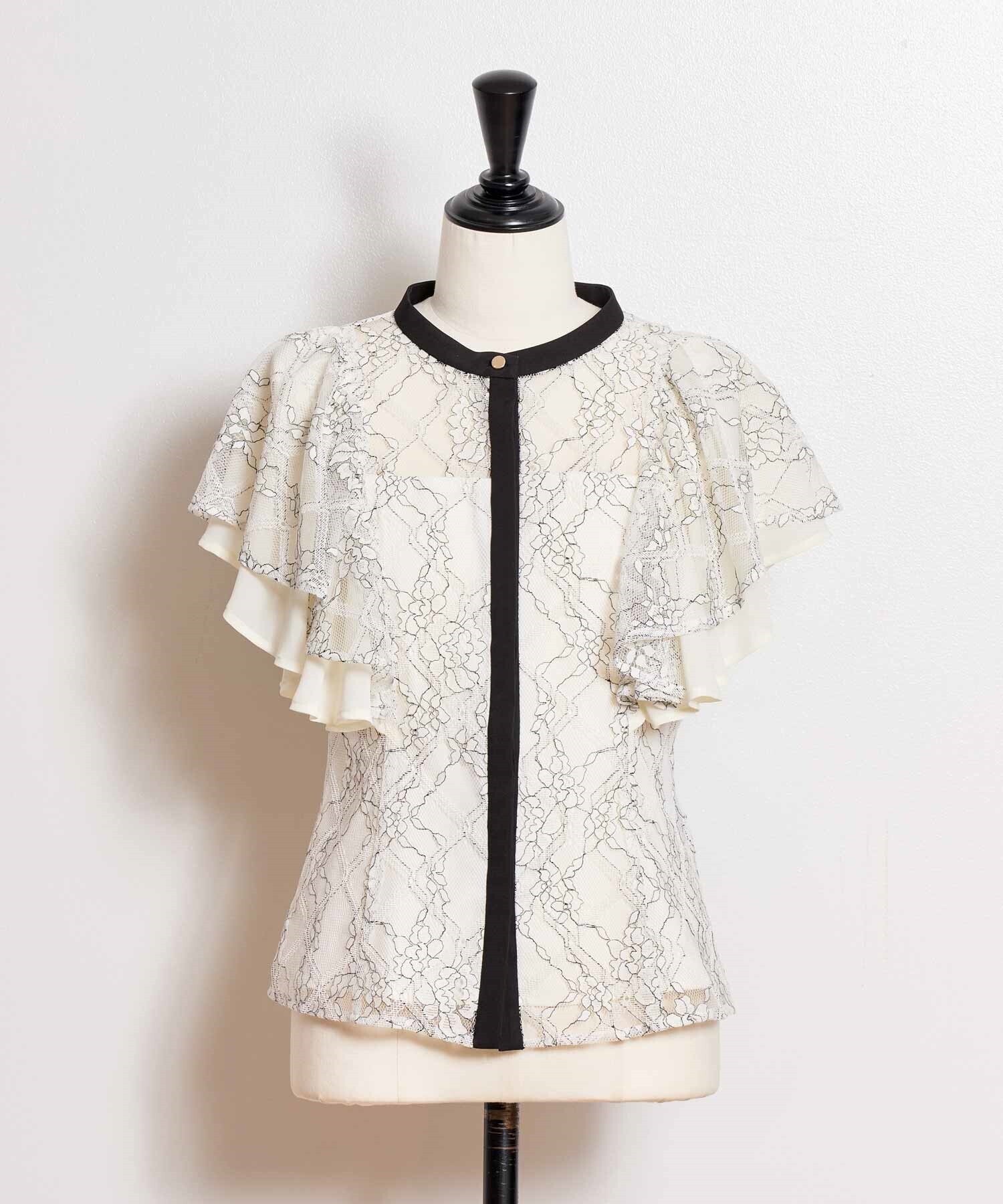 Noela 配色チェックレースブラウス