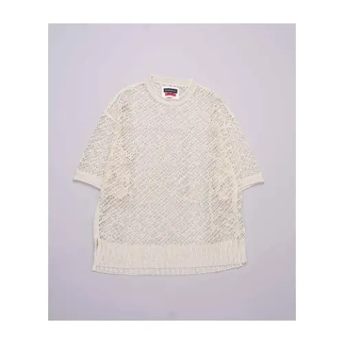 MAISON SPECIAL Prime-Over Random Mesh Crew Neck Knit T-shirt