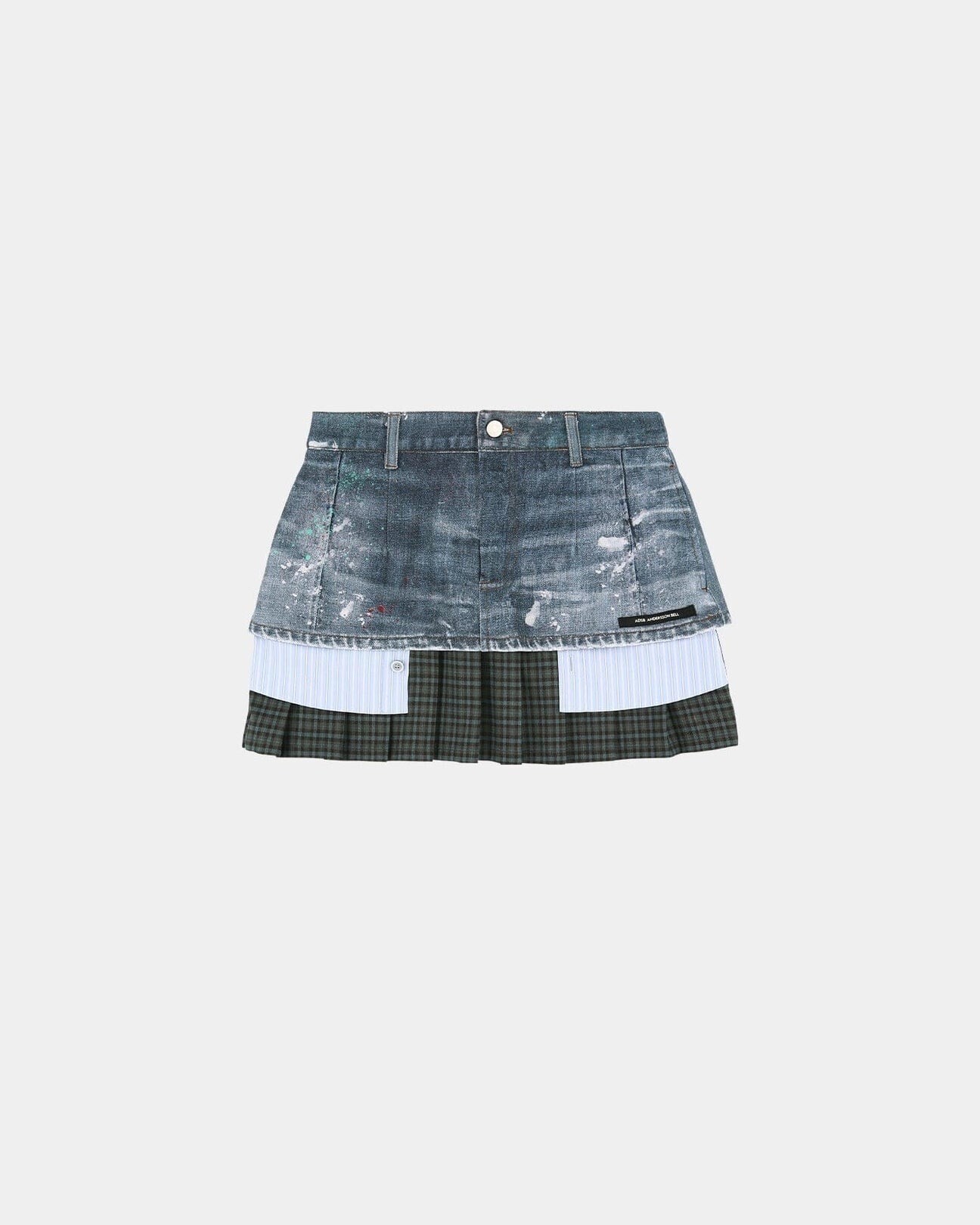 ANDERSSON BELL PAINTED DENIM LAYERED MINI PLEATS SKIRT apa884w(BLUE)