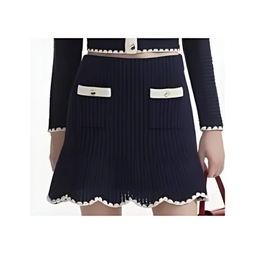 Self-Portrait NAVY CROCHET CONTRAST TRIM MINI SKIRT