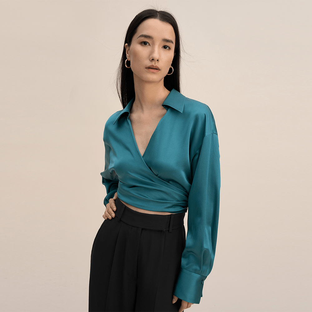 LILYSILK LILYSILK ベルト付き クロスネック ラップトップス
