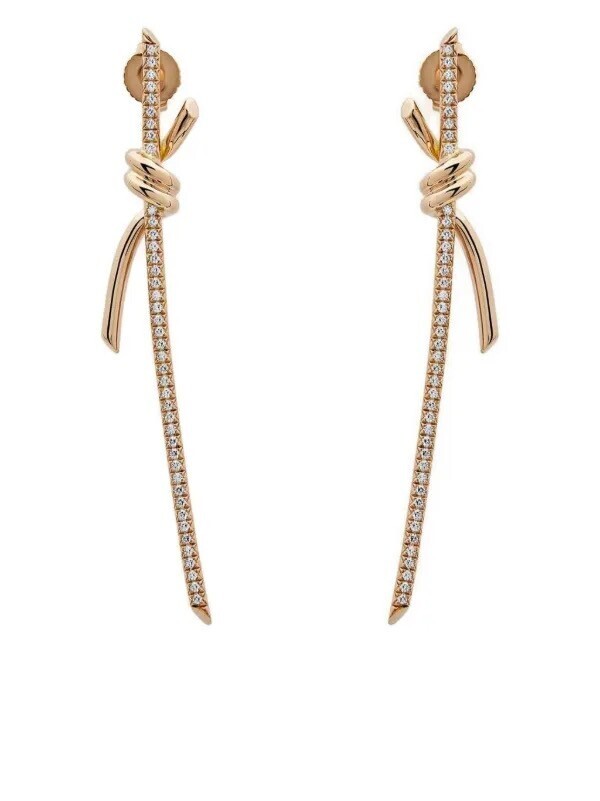Tiffany 18K rose gold Knot diamond drop earrings