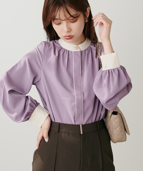 natural couture バイカラーデザイン釦ブラウス