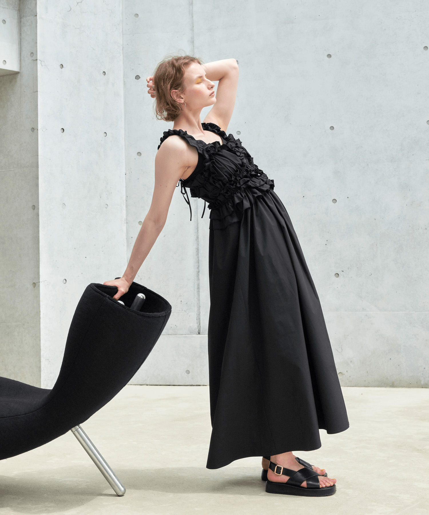 LAEMUSE TAFFETA VOLUME RUFFLE DRESS