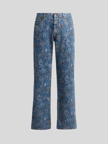 ETRO フローラルモチーフ ストレートレッグ コットンデニム ジーンズ