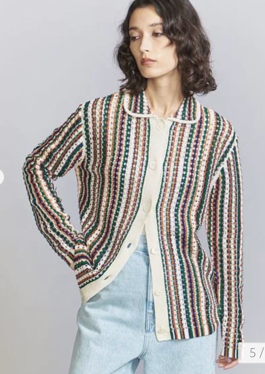 BEAUTY&YOUTH コットンシルク メッシュニットカーディガン