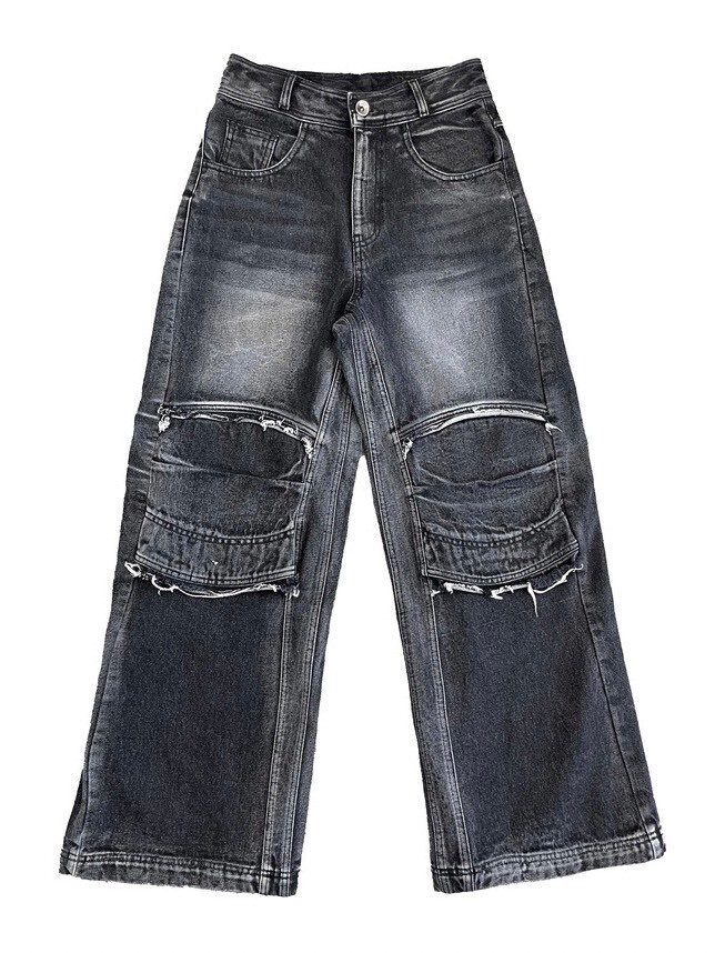 BLR BLUER Knee Point Black Denim Pants