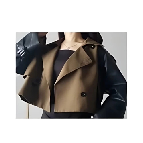 me+em select 【 3COLOR 】フェイクレザードッキングショートトレンチコート