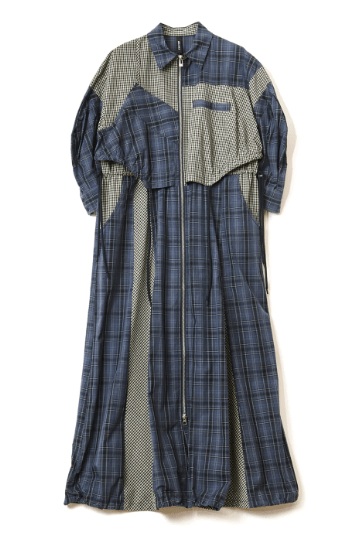 AULA AILA DRAWSTRING CHECK SHIRT ONE PIECE