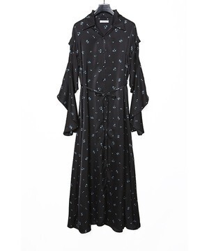 CHRISTIAN DADA Rose Print Detachable Spiral Sleeve Shirt Dress