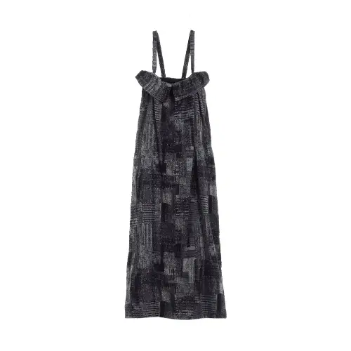 Yohji Yamamoto PATCHWORK JACQUARD FRONT GATHER DRESS