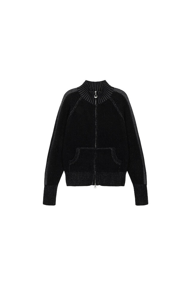 Matin Kim TWO TONE MIXED KNIT ZIP UP FOR WOMEN