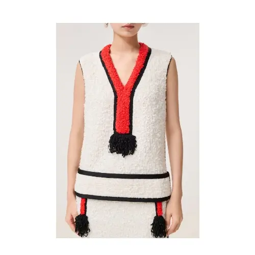 CHANEL ミックス ファイバー & シルク  ホワイト、ブラック & レッド
