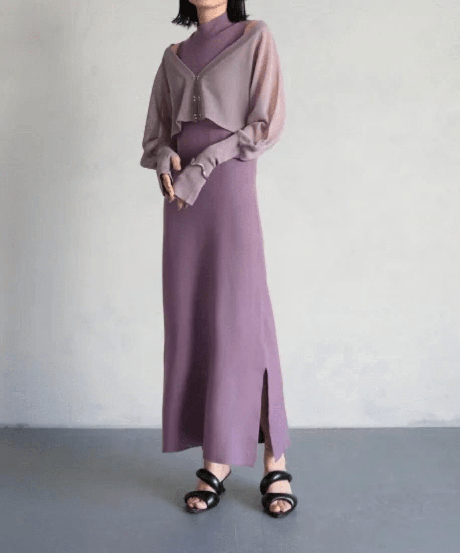 &g’aime FINGERHOLE CARDIGAN+SLEEVELESS KNIT DRESS SET(2PCS)/986-64400