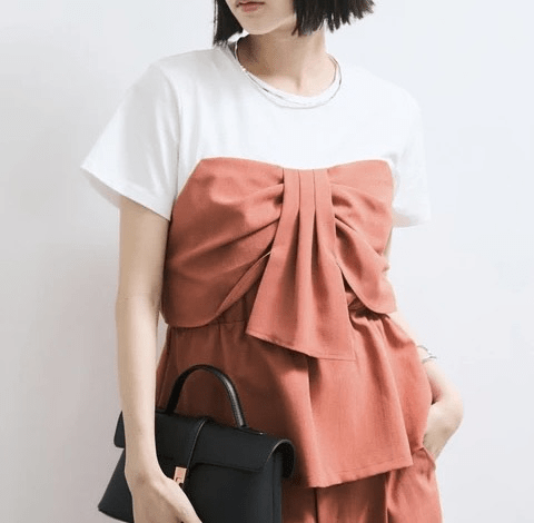 ViS VIS/【美easy】ねじりリボンTシャツドッキングプルオーバー【接触冷感/洗える】