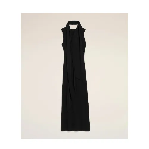 AMI Paris クレープジャージー ノースリーブ ラヴァリエール ロングドレス