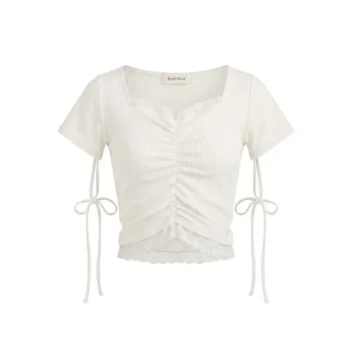 Rosé Muse Lace shirring tops
