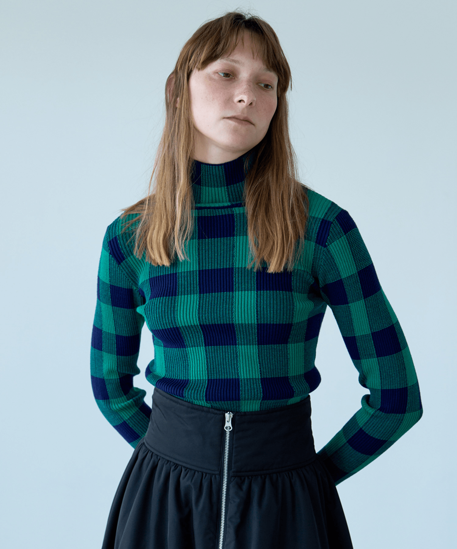 LAEMUSE JACQUARD CHECK HIGH-NECK KNIT