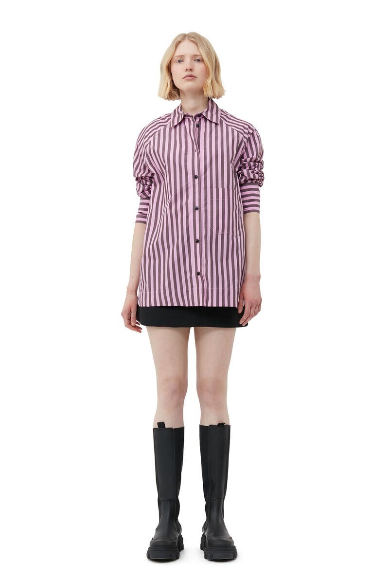 GANNI Striped Cotton Oversize Raglan Shirt