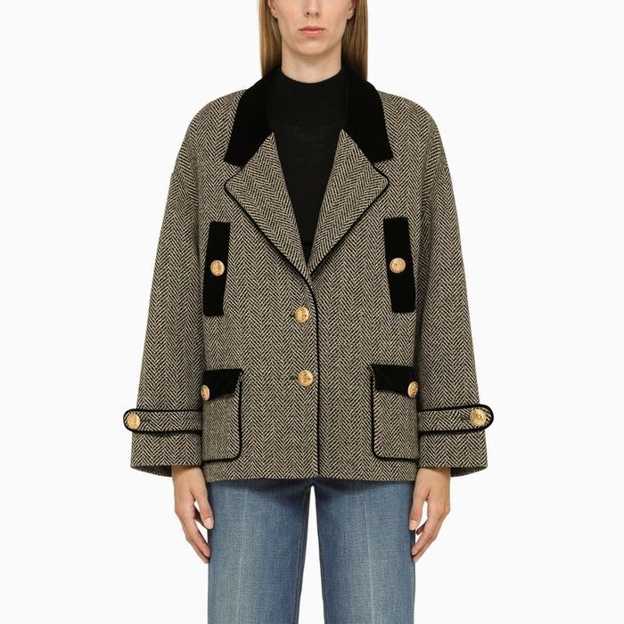GUCCI Grey herringbone pattern coat