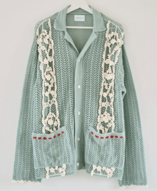 Camphor wood hand knit flower line Cuba shirt cardigan