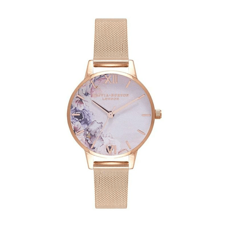 OLIVIA BURTON Watercolour Florals - Rose Gold Mesh