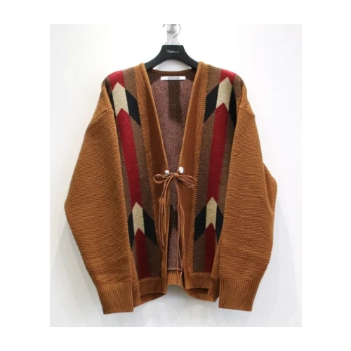 children of the discordance 5G ARROW STRIPE CARDIGAN -BROWN-