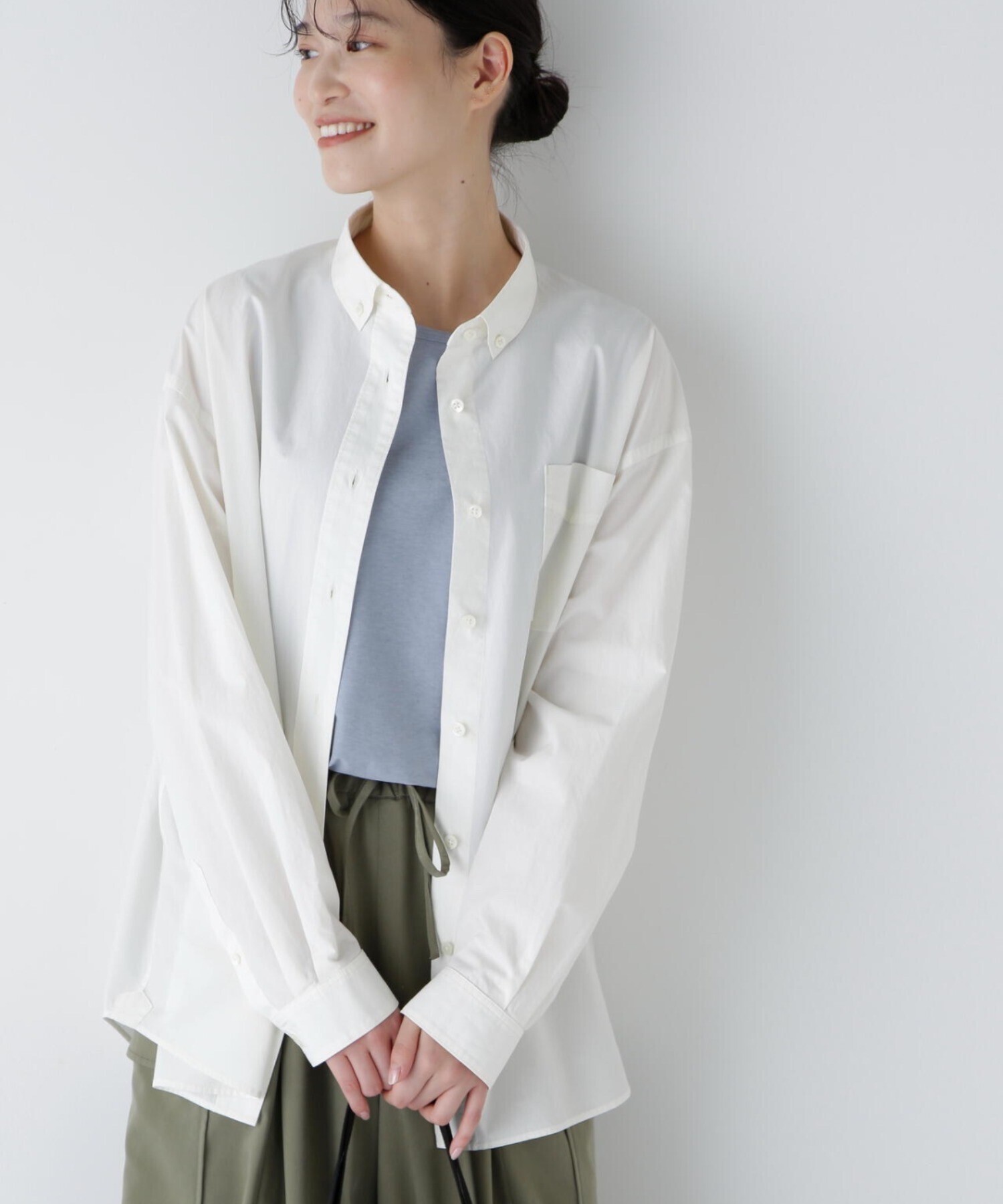 HUMAN WOMAN 製品染めボタンダウンオーバーシャツ
