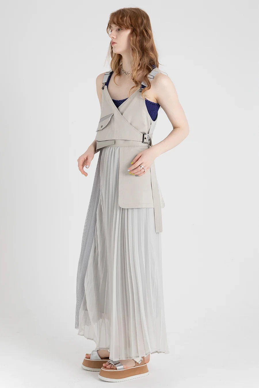 AULA AILA DENIM COMBINATION JUMPER SKIRT(25SS)