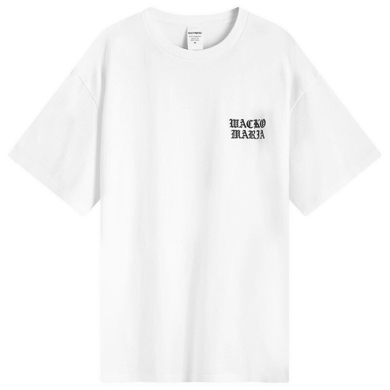 WACKO MARIA Men's Washed Heavy Weight Gothic Logo T-Shirt in White