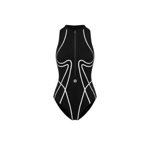 Room SERVICE Black and White Striped One-Piece Swimsuit