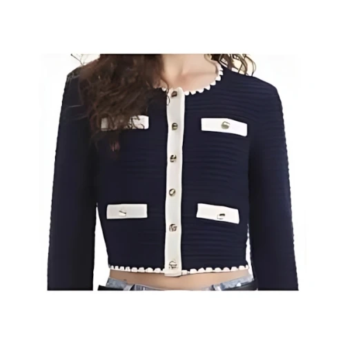 Self-Portrait NAVY CROCHET CONTRAST TRIM CARDIGAN