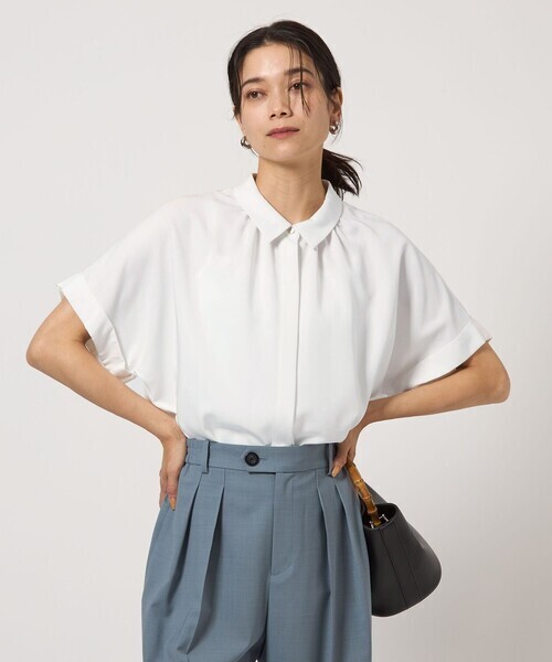 green label relaxing 襟付き ワイド ショートスリーブ シャツ -ウォッシャブル・接触冷感-