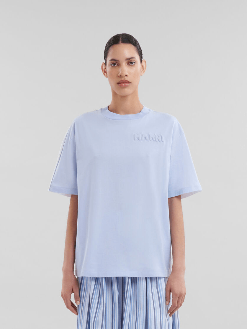 MARNI ブルー パディングロゴ入り オーガニックコットン製 ボクシーTシャツ