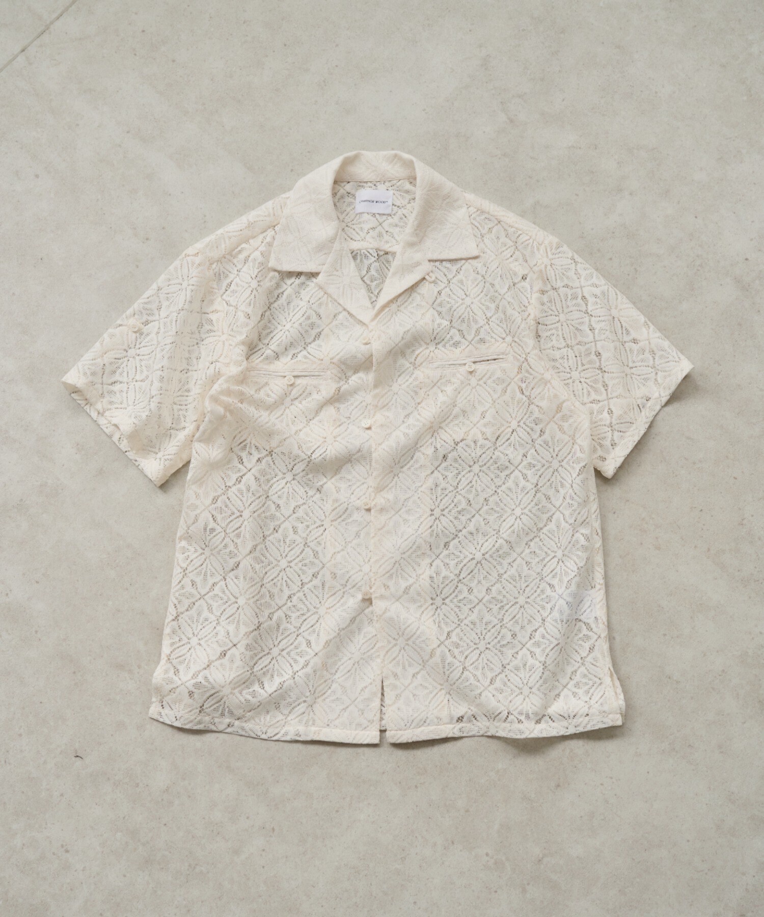 Camphor wood sheer flower embroidery shirts / フラワー総柄開襟シアーシャツ