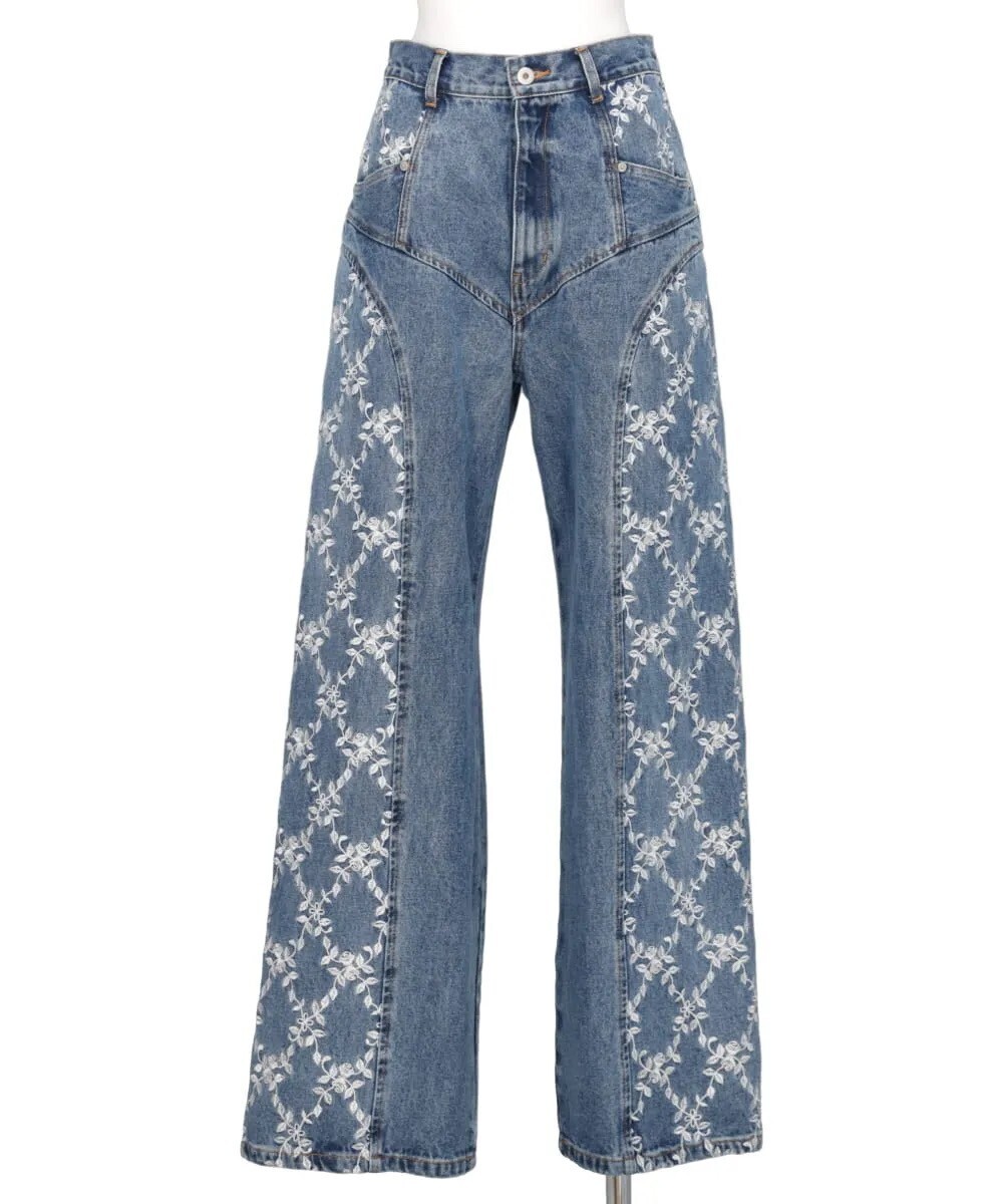 FETICO FLOWER EMBROIDERED WIDE JEANS