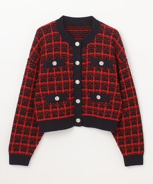 GRACE CONTINENTAL チェッククルーニットカーディガン