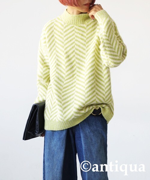 antiqua ヘリンボーン柄シャギーニット