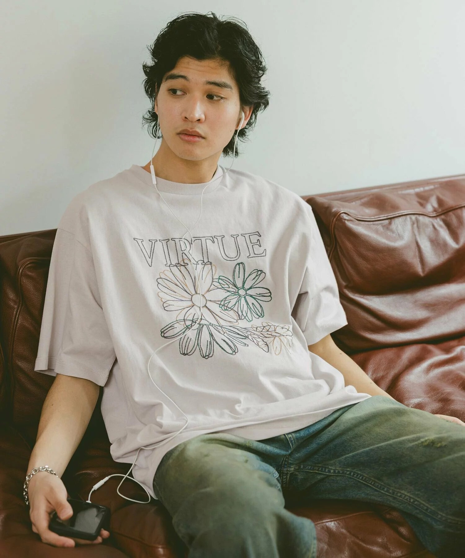 RAGEBLUE フラワー刺繍/オーバーサイズTシャツ