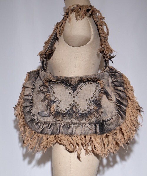 rurumu: butterfly denim fringe bag