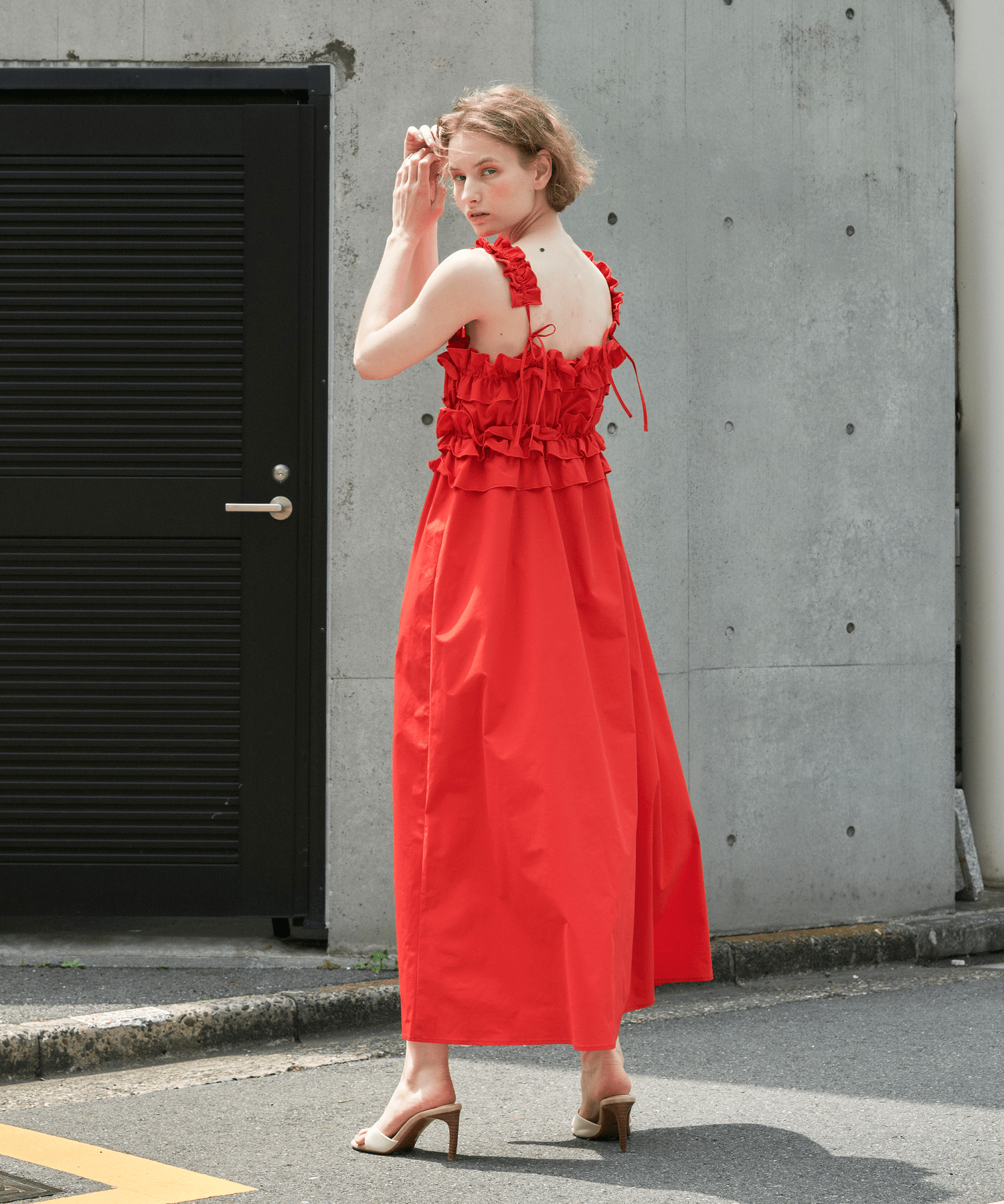 LAEMUSE TAFFETA VOLUME RUFFLE DRESS