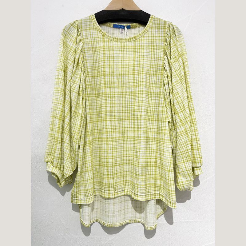 cocora チェックパフスリーブTシャツ