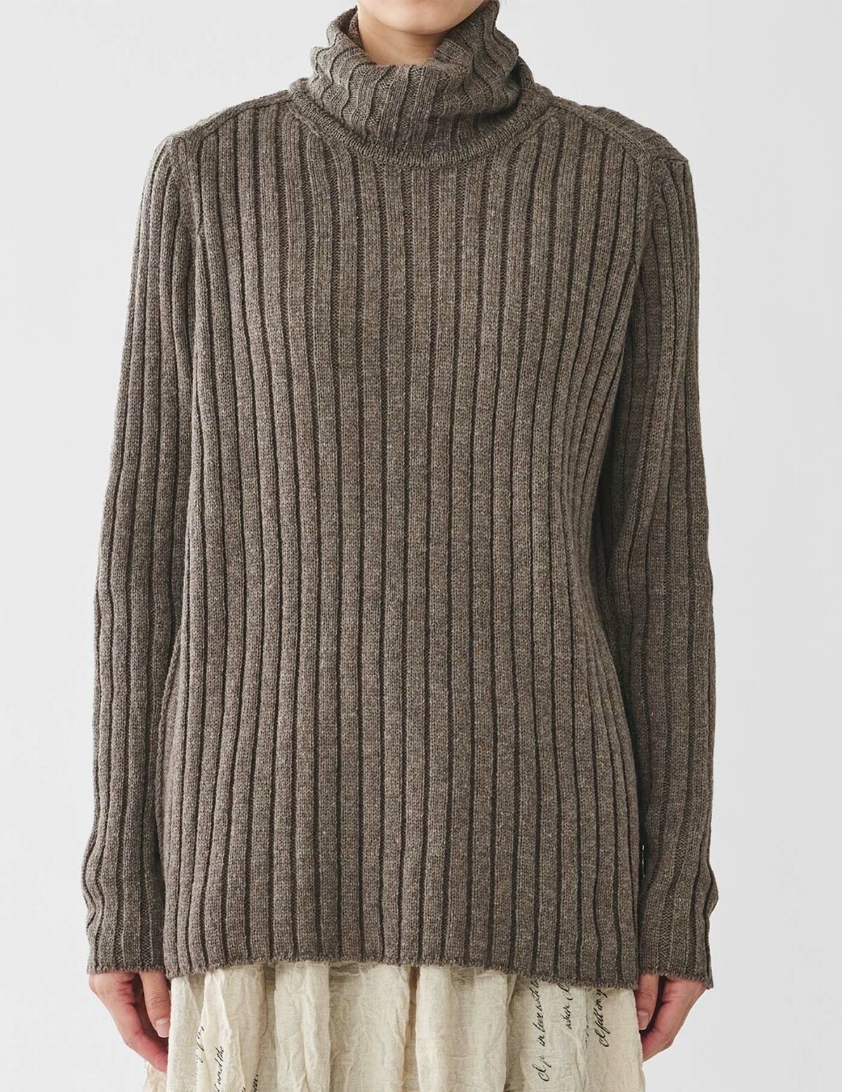 pas de calais カシミヤラム編み下し リブタートルプルオーバー