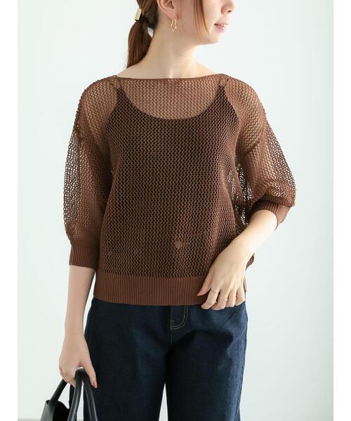 Te chichi メッシュハーフスリーブニット
