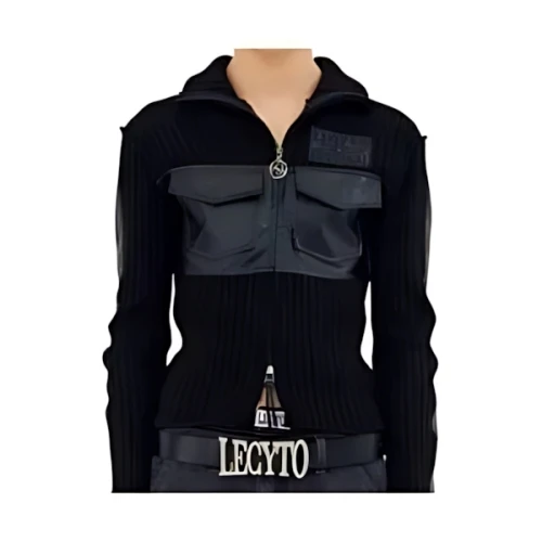 LECYTO Fabric Mix Neck Zip Up