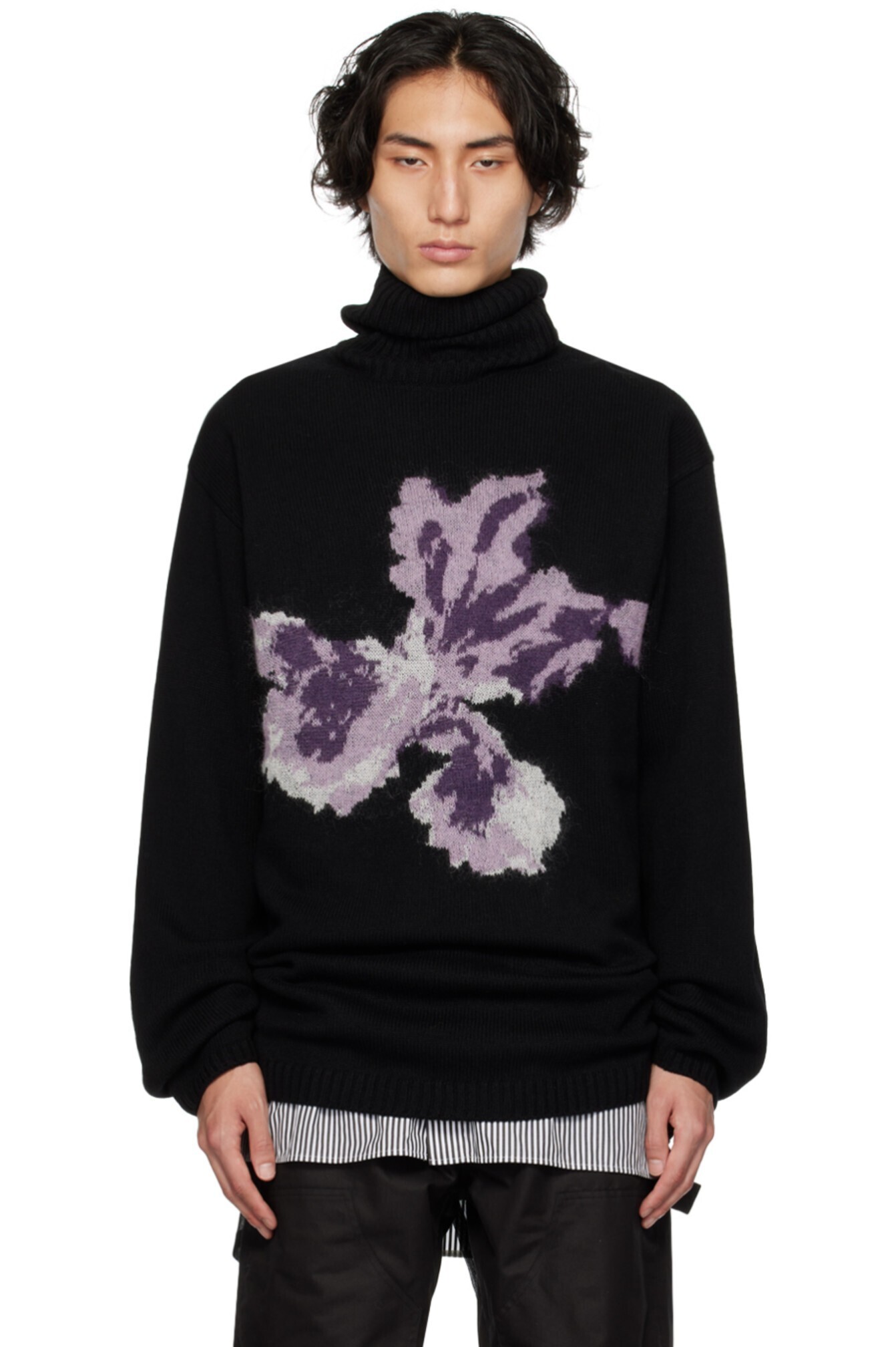 Yohji Yamamoto ブラック フラワー タートルネック